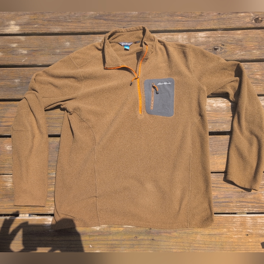 Eddie Bauer Brown Fleece Pullover Quarter Zip, Size XLT